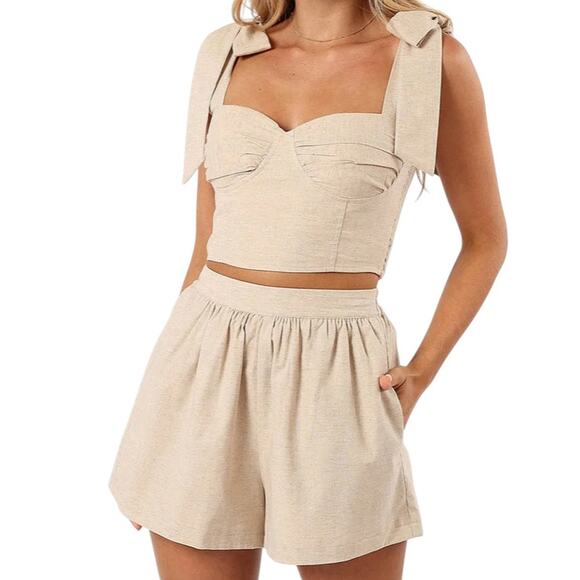 Commense Other - Commense Linen Blend Two-Piece Set XL Tie Strap Crop Top + Shorts